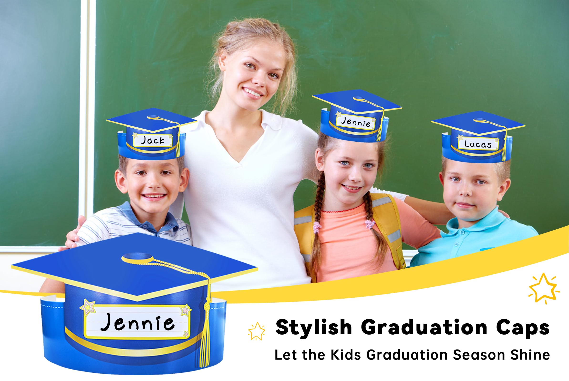 JUESMOS 24 PCS Kids Preschool Graduation Paper Caps Class of 2025 Adjustable Kindergarten Graduation Hats Pre-K Grad Headbands for Children Students Preschool Kindergarten Party Decorations Gifts