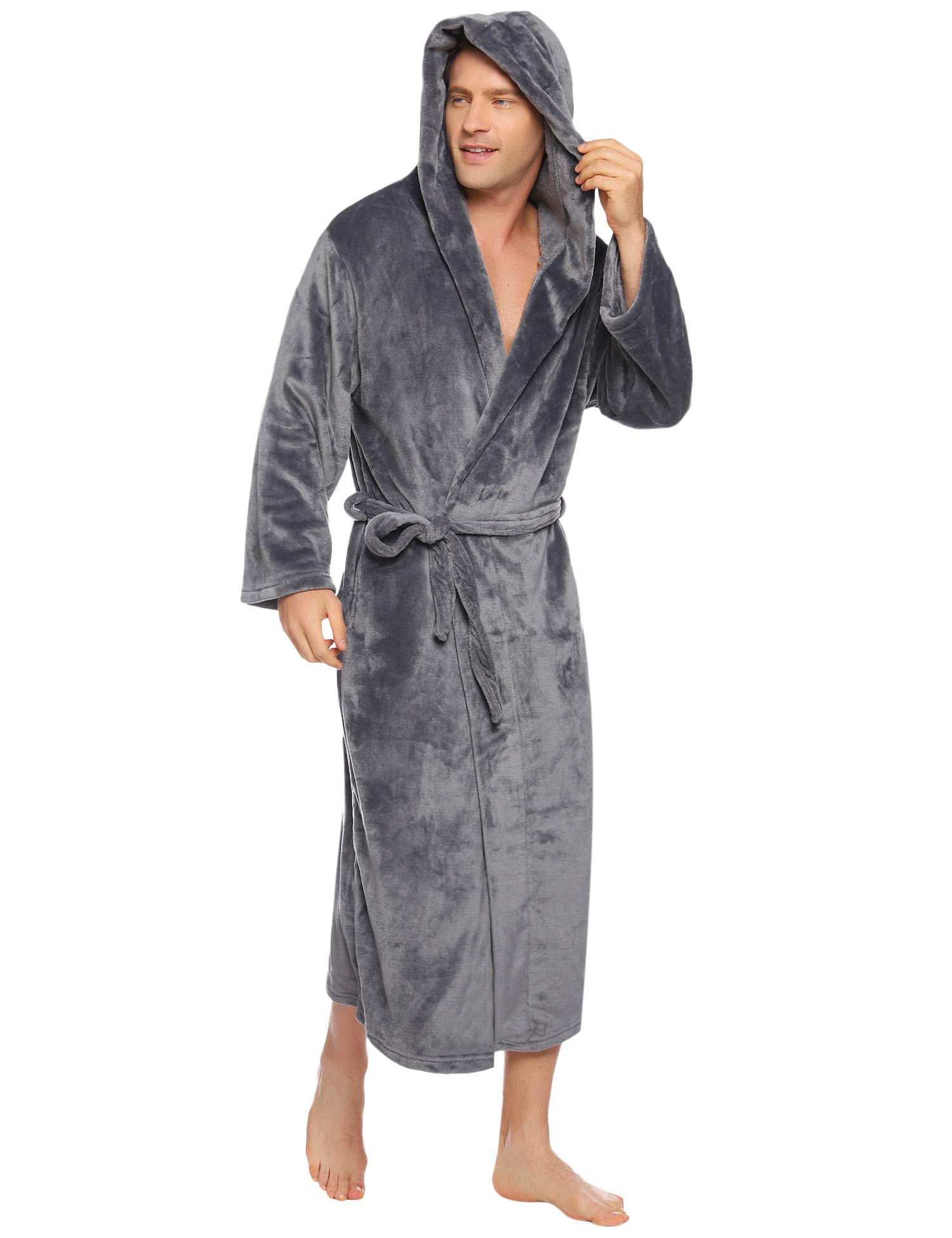 Vlazom Albornoz de Hombre de Pana Goffrada, Cuello Chal y Bordado Contraste, Suave Ligero, Estilo Kimono para Spa y Relax S-3XL