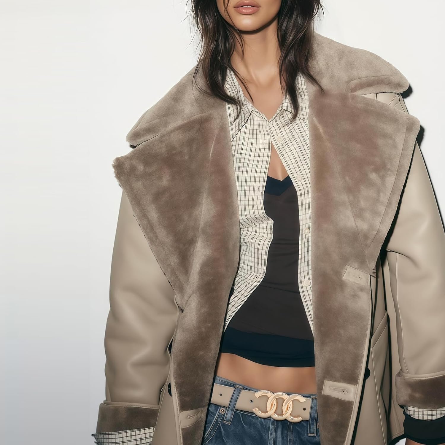 Women Belt for Jeans Dress Cinch Waist Belt for Ladies Faux Leather Belt with Gold Buckle - Image 3