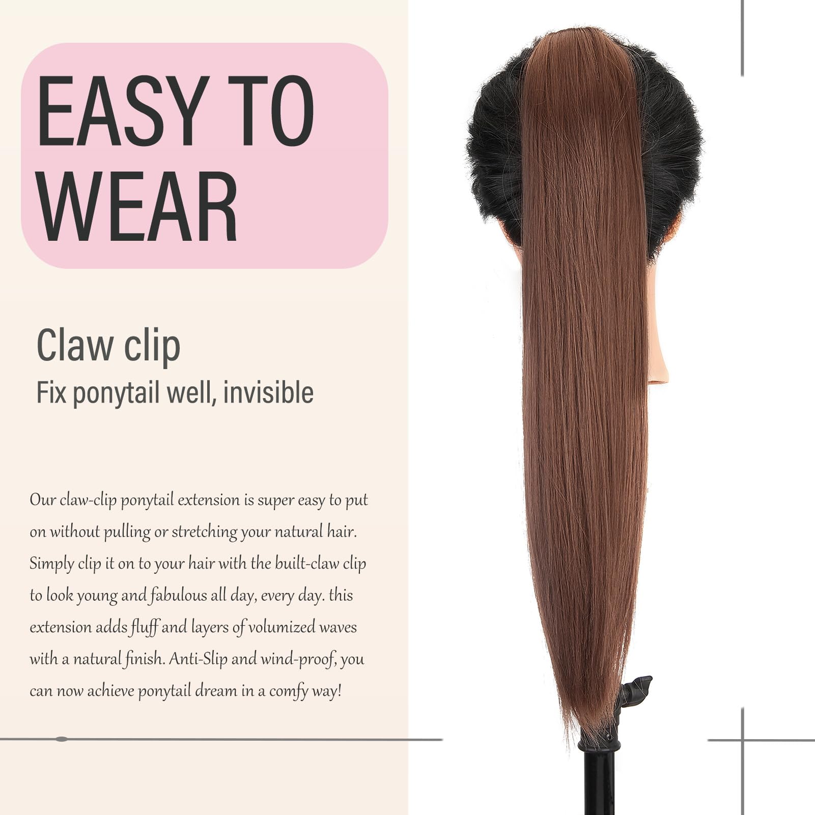 Dcbaboo Ponytail Extension Long Straight 20inch Claw Clip in Ponytail Hair Extensions Synthetic Pony tails Natural Wave One Piece Hairpiece Fake Ponytail for Women Dark Auburn - Image 4