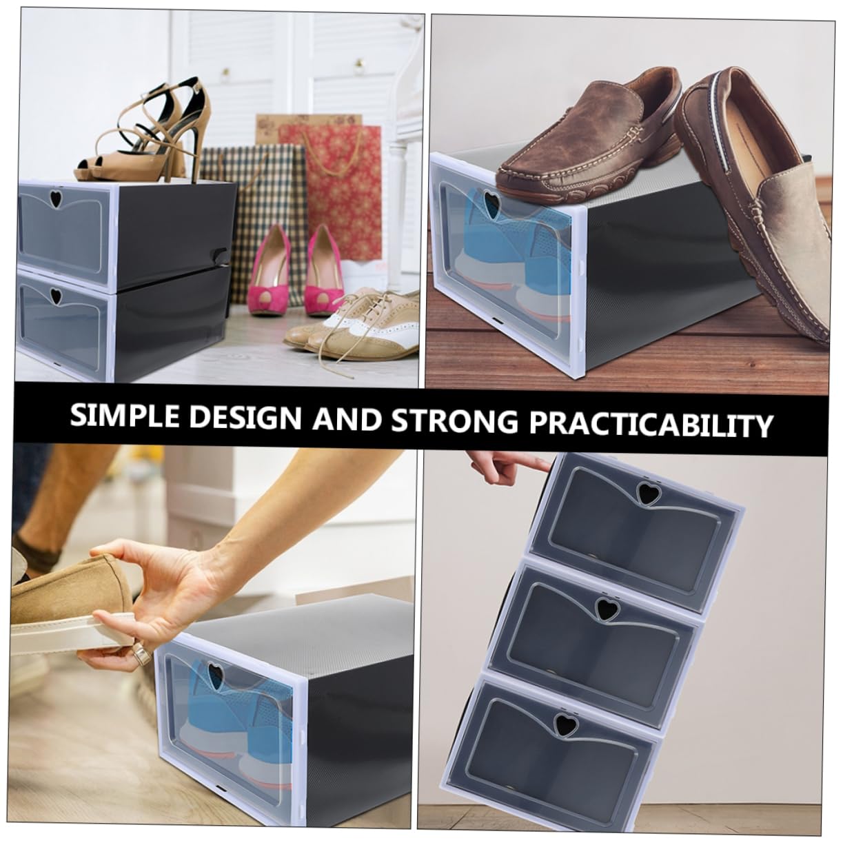 TOPBATHY Cajas Organizadoras De Zapatos De Plástico Negro 33x23x14.5 Cm Tapa Abatible, Diseño Apilable y Ventilado, Set De 6 Unidades para Almacenamiento De Zapatillas Deportivas En Hogar