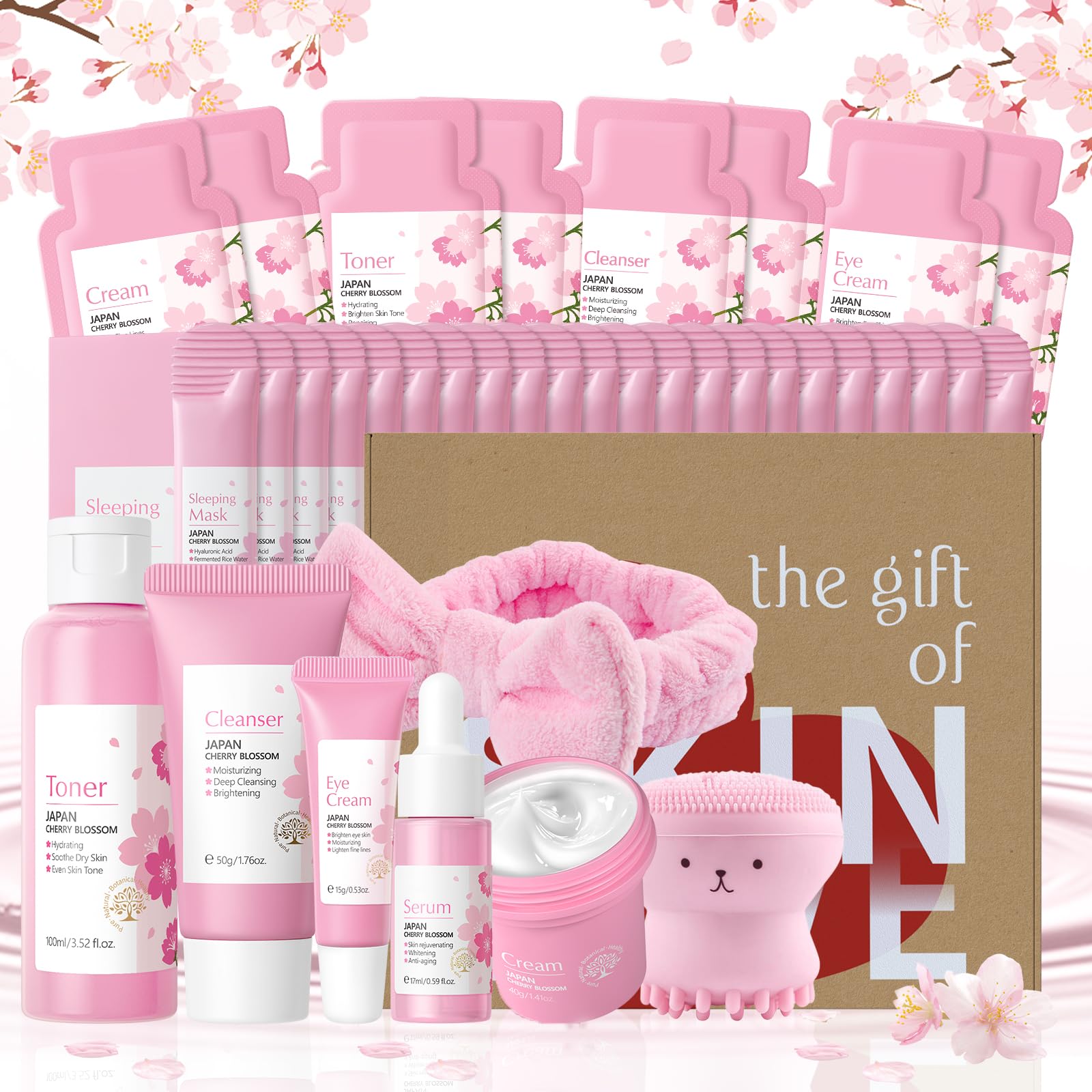 Sakura Kit de Soin du Visage Hydratant 13 pièces avec Nettoyage du Visage, Crème pour les Yeux, Sérum, Crème, Baume à Lèvres, Masque, pour les Soins de Jour et de Nuit