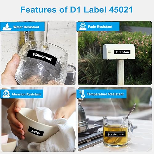 Miniatura 4 de Paquete de 2 cintas de etiquetas D1 45021 compatibles con etiquetas Dymo D1, blanco sobre negro, 0.472 in 12 pulgada x 23 pies, repuestos para