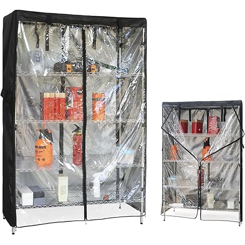 SoloToo Storage Shelf Cover - Wire Shelving Unit Cover,Heavy Duty Storage Shelves Cover with Clear Front Panel,Fits 18" D x 48" W x 72" H Storage Shelves (Black)