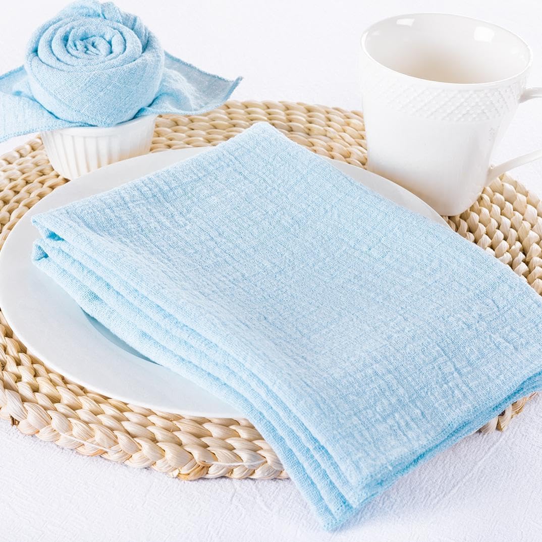 MLMW Hellblaue Stoffservietten, Set mit 6 Sommerservietten, Leinen, waschbar, 41 x 41 cm, für Hochzeit, Party, Babyparty, Brautparty, Geburtstag, Tischdekorationen