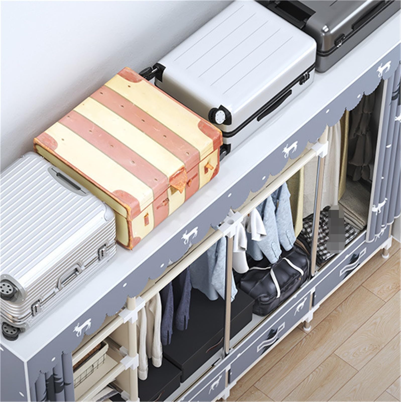 Armoire Garde Robe Chambre Armoire À Vêtements en Tissu, Support À Vêtements Autoportant, Armoires De Placard Modernes Amovibles Armoire pour Dressing(200x45x165cm)