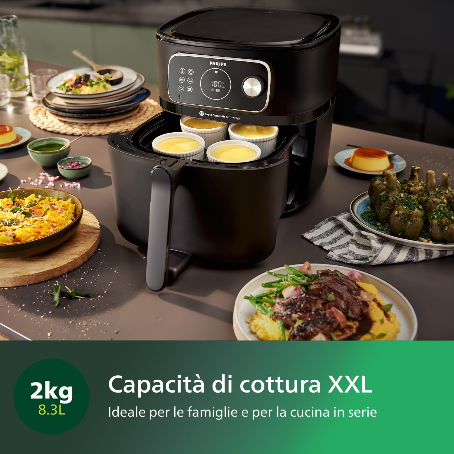 Philips Airfryer Combi Serie 7000 XXL - 8,3L (2 kg), Airfryer 22-in-1, Connesso al WiFi, Programmi di Cottura Automatica, 99% di grassi in meno con la tecnologia Rapid CombiAir, App NutriU (HD9875/90) Philips Airfryer Combi Serie 7000 XXL - 8,3L (2 kg), Airfryer 22-in-1, Connesso al WiFi, Programmi di Cottura Automatica, 99% di grassi in meno con la tecnologia Rapid CombiAir, App NutriU (HD9875/90)