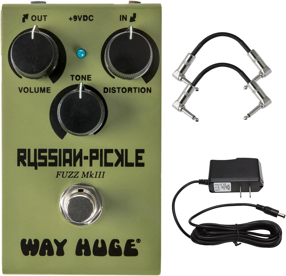 WM42 Russian Pickle Fuzz MK III Smalls Series Distortion Effect Guitar Pedal Bundle with Simple Three Knob Control Interface with AC Power Adapter and 2 Patch Cable