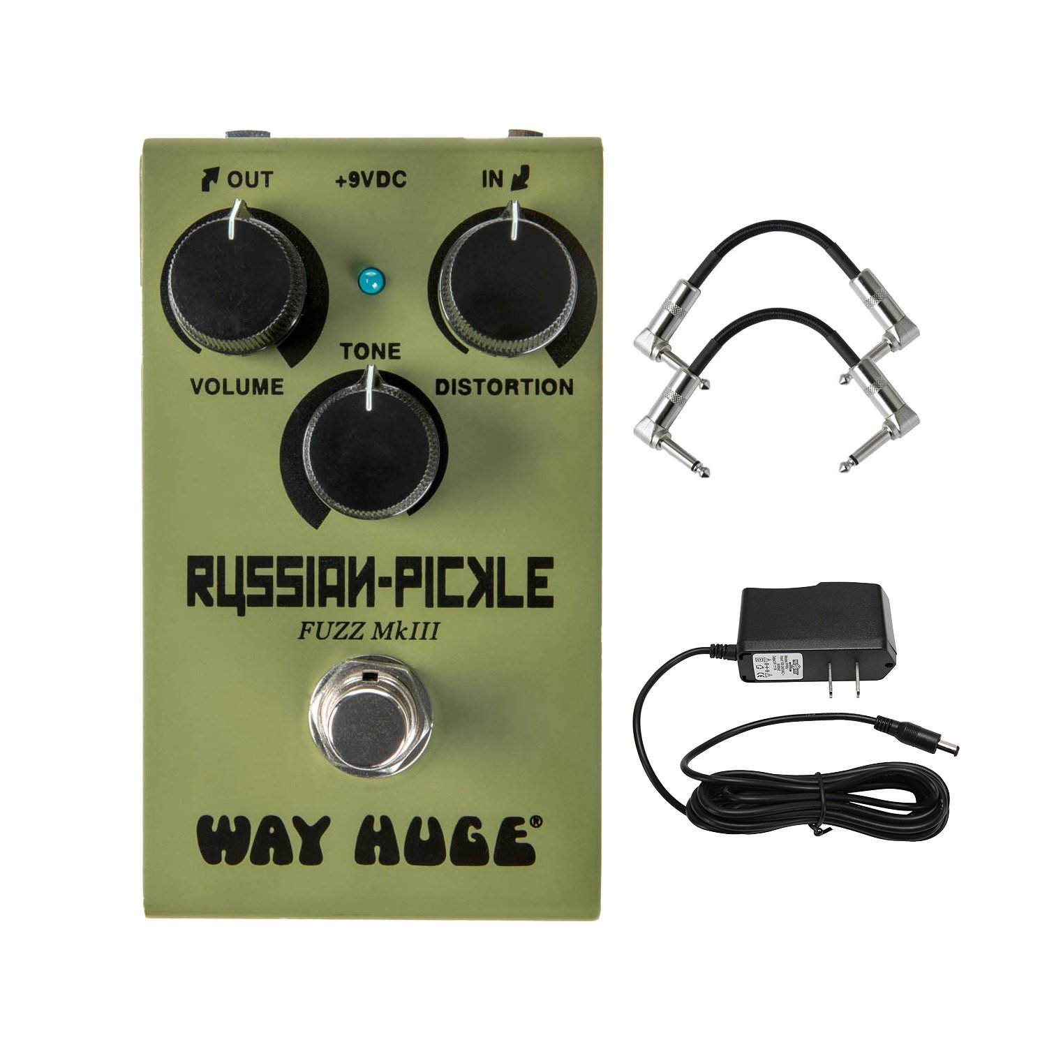 WM42 Russian Pickle Fuzz MK III Smalls Series Distortion Effect Guitar Pedal Bundle with Simple Three Knob Control Interface with AC Power Adapter and 2 Patch Cable