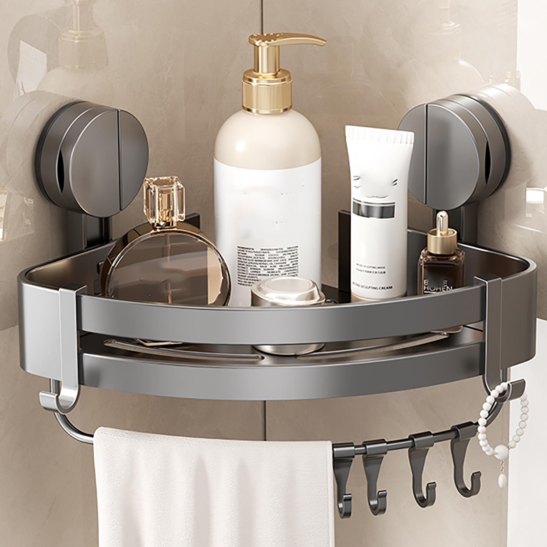 SRURLLUG Suction Triangle Storage Rack Corner Shower Caddy No Drilling Bathroom Organizer with Large Capacity Wall Mounted Rack