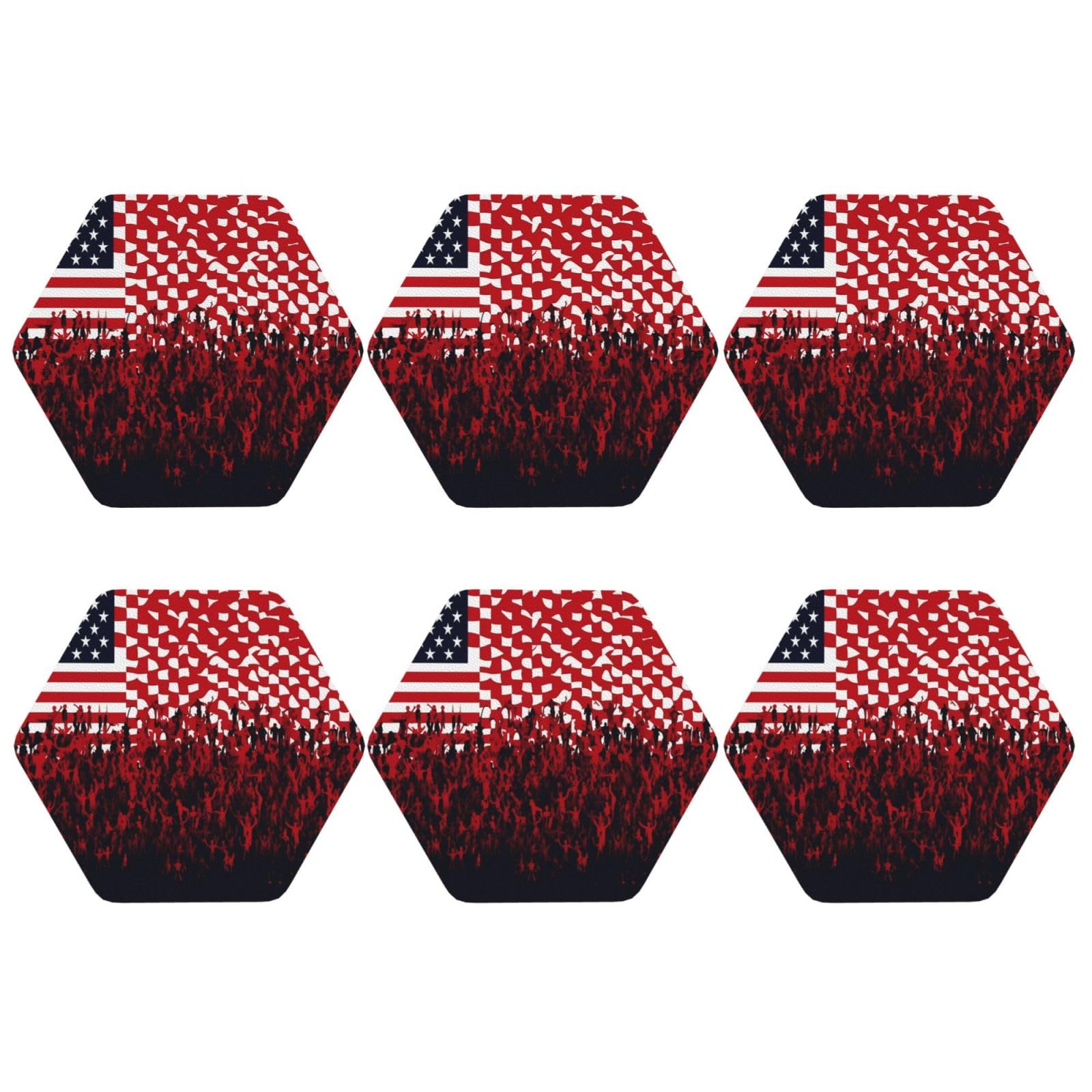 6pcs Leather Coasters for Drinks, Flag and Crowd Drink Coasters for Tabletop Protection, 4" Cup Coasters for Coffee Table Decor, Non-Slip Drinking Cup Mat for Hot Or Cold Drink