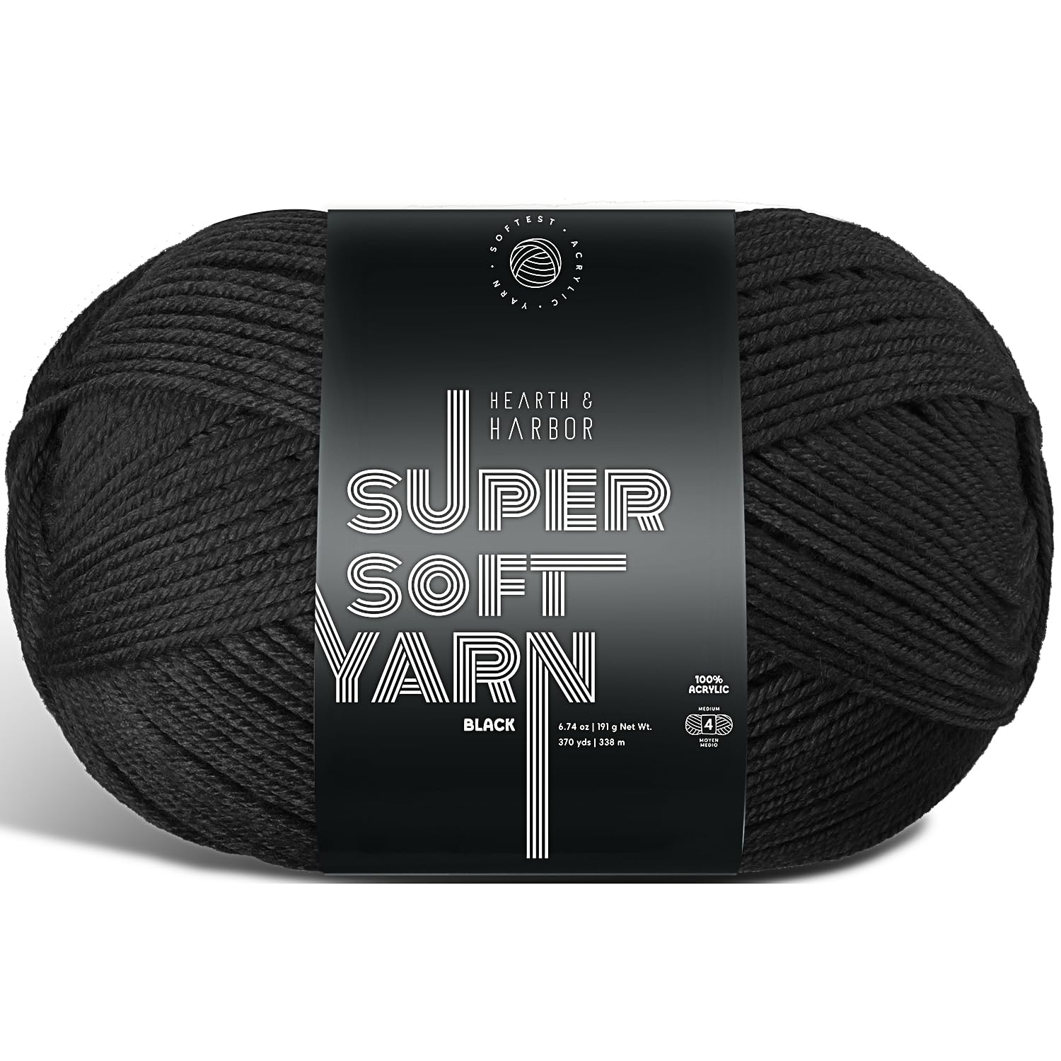 Acrylic Yarn for Crocheting &amp; Knitting – Soft Crochet Yarn for Crocheting, 370 Yards, Perfect for Crafts &amp; Amigurumi, Medium Worsted Weight 4, Black