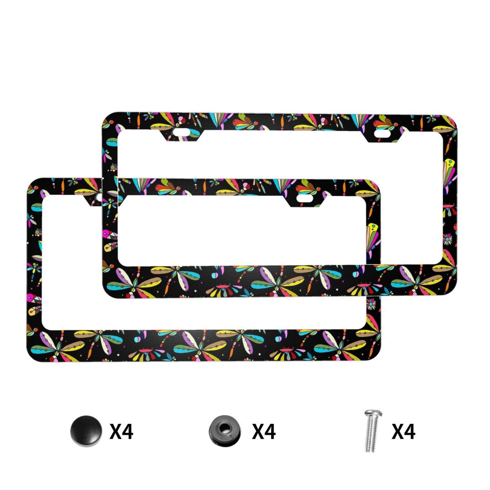 KiuLoam 2 Sets Dragonflies Metal License Plate Frame, Auto Decorative Frames Cars Protector Cover Holder for US Standard Vehicles with 2 Holes and Screws