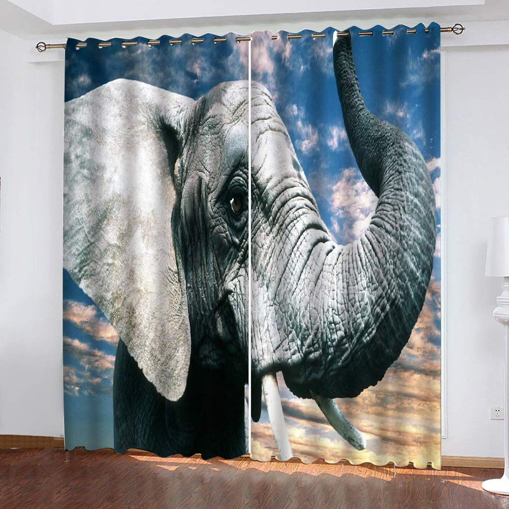 Gardinen Blickdicht Vorhänge 2er Set mit Ösen und Raffhalter, Morbuy 3D Drucken Modern Verdunkelungs Thermo Vorhänge-Set für Wohnzimmer Schlafzimmer Kinderzimmer (140x245cm *2,Graues Mammut)