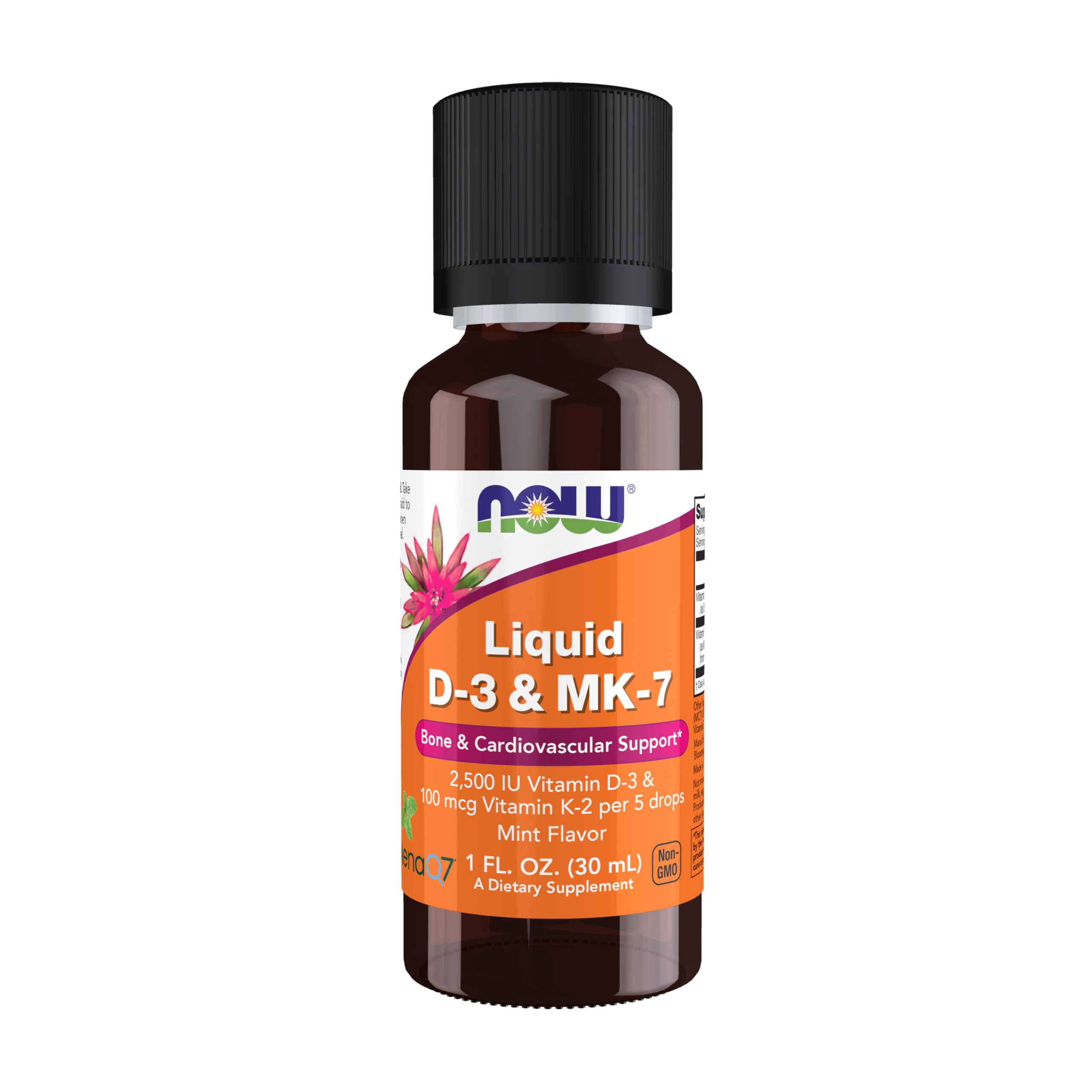 Now Foods Vitamin D3 & MK-7 Liquid 1 Fl Oz (30ml) | with 2,500 IU Vitamin D-3 & 100 mcg Vitamin K-2 per 5 drops | Bone & Cardiovascular Support.