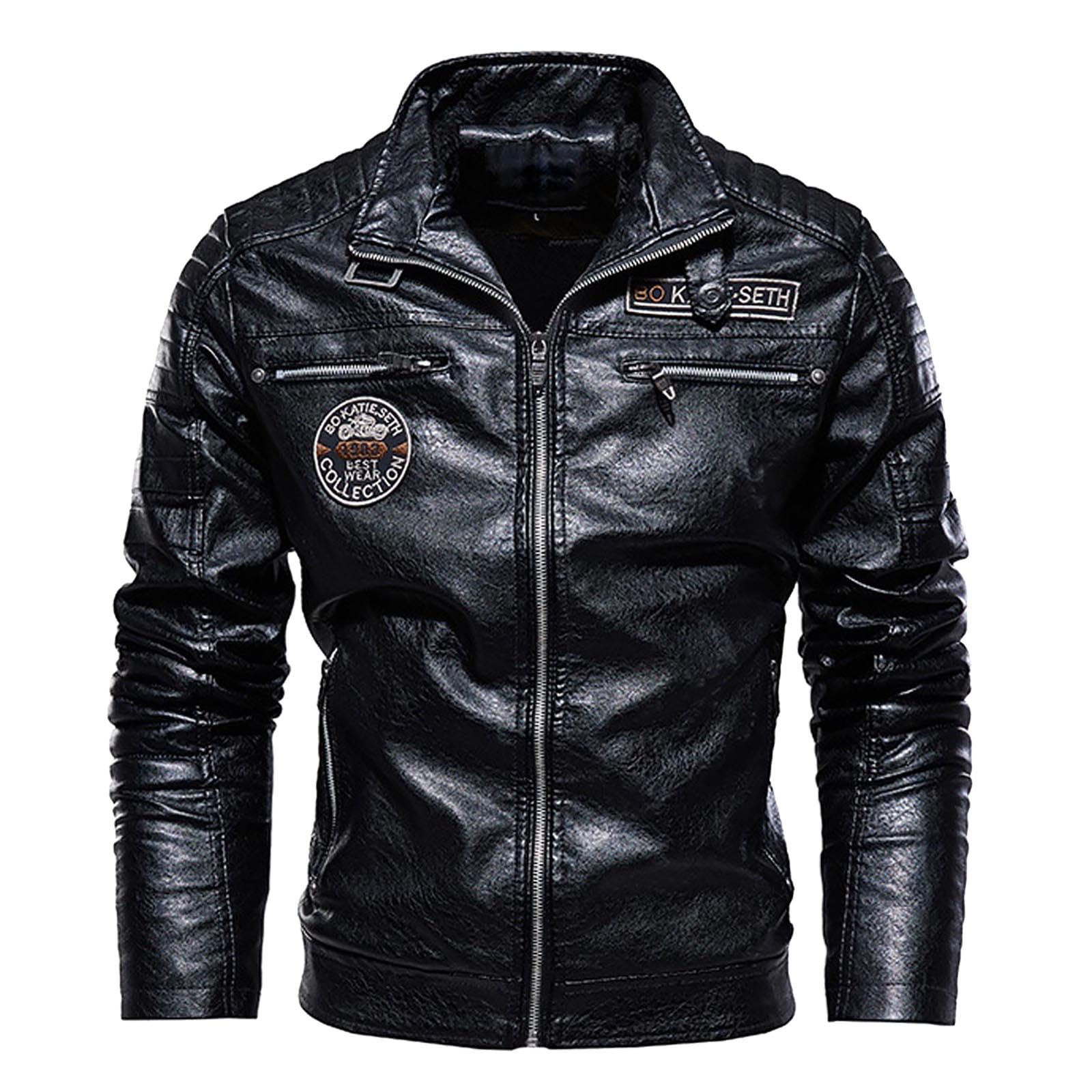 Giacca Pelle Moto Uomo, Giacca da Moto retrò Casual Slim Colletto alla Coreana da Uomo in Stile Motociclista Giacche da Pilota Giubbotto Moto Uomo 4 Stagioni Giacca Mezza Stagione Chiodo Pelle Uomo