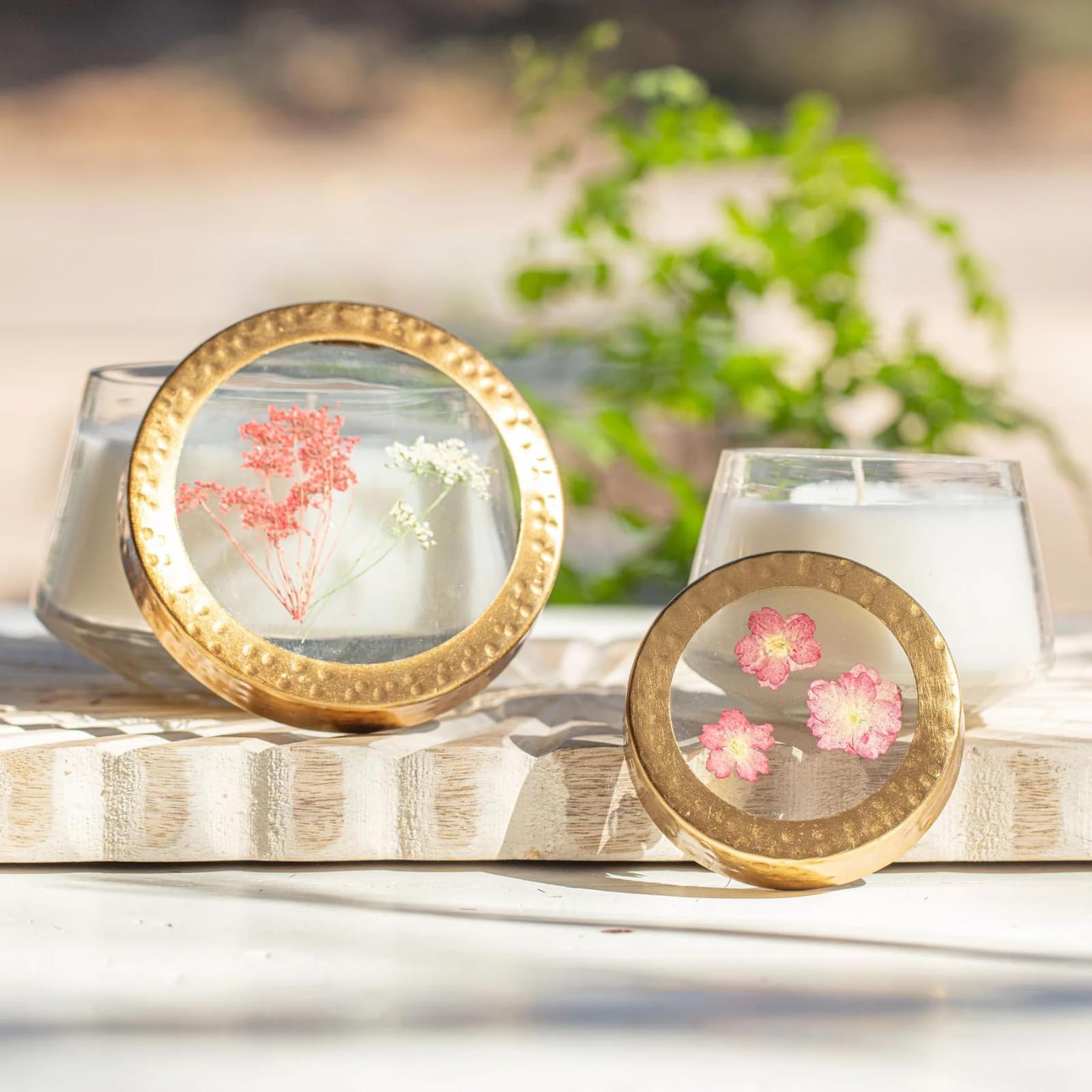 Rosy Rings Gepresste Blumen-Kerze, Aromatherapie-Kerzen, langlebige Duftkerzen für Heimdekoration, Botanicals Geschenke, Noten von Kardamom, Zimt, Nelke, Tonka, Vanille Medium (Spicy Apple)