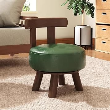 Rotating Footstool, 360 Degree Rotating Footstools, Small Stool Chair Vanity, Makeup Stool, Powder Room, Living Room, Bathroom, Green Upholstered Vanity B