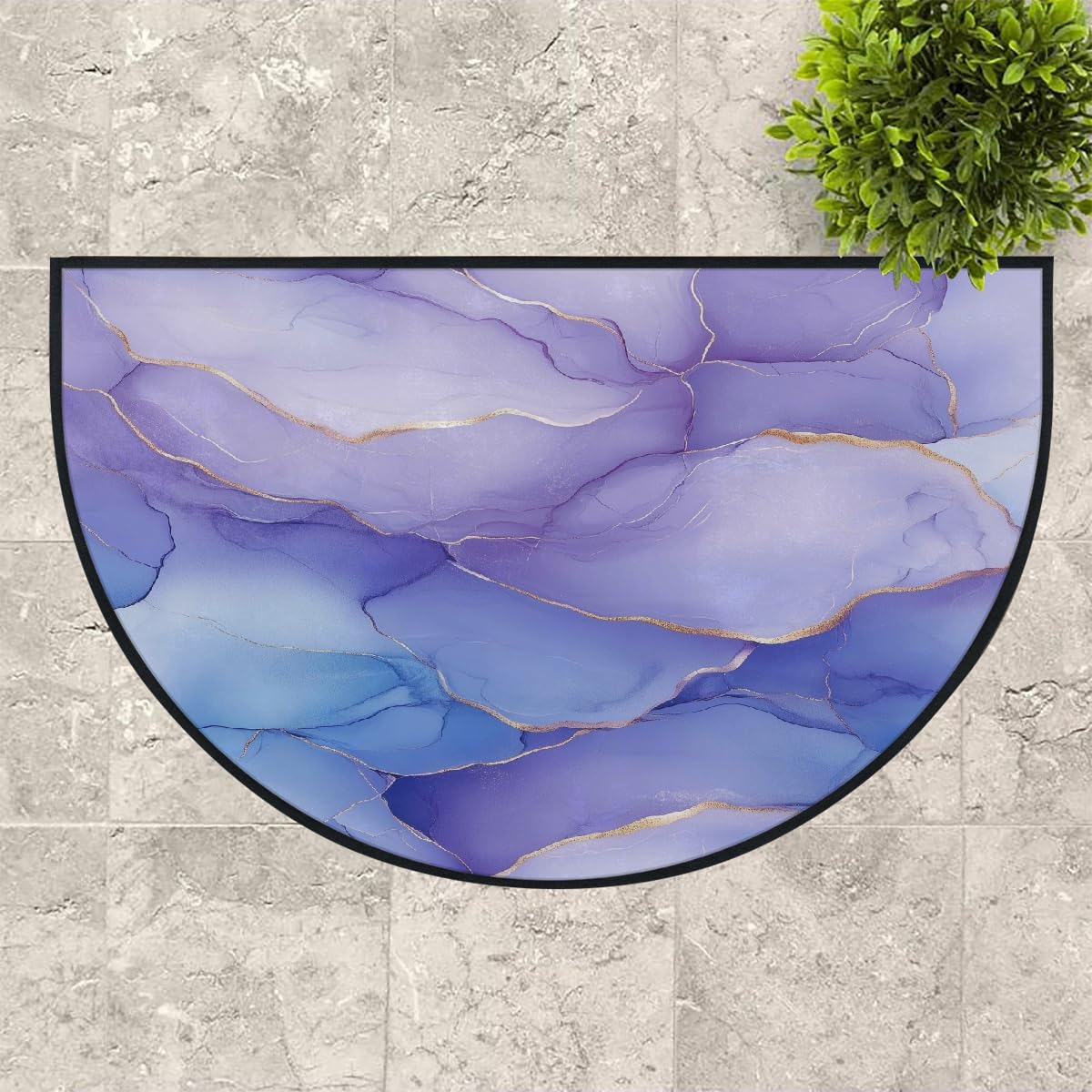 Mexpekil Paillasson demi-rond en forme de marbre avec demi-lune pour intérieur et extérieur - Lavable - Absorbant - Attrape la saleté - 100 x 160 cm