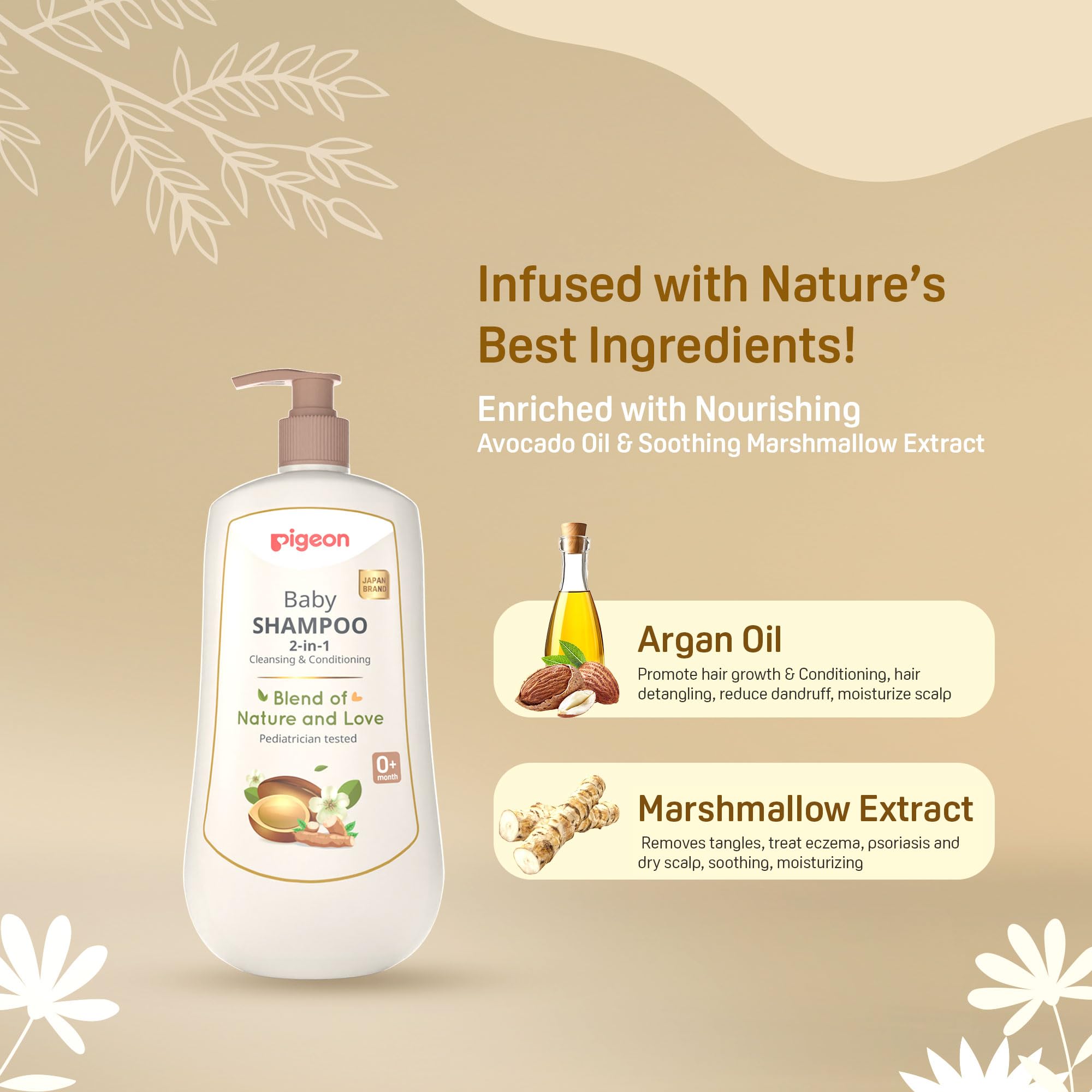 Pigeon 2-in-1 Baby Shampoo For Cleansing & Conditioning, Enriched With Avocado Oil & Marshmallow Extract, Parabens Frew, SLS & SLES Free - 500 ml 2