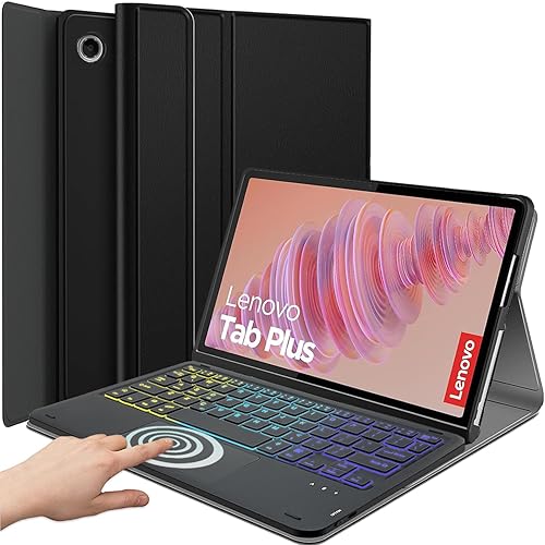 DKAHOEE Backlit Touchpad Keyboard Case for Lenovo Tab Plus 11.5 Inch 2024 Release (TB351FU), 3-Zone Rainbow Backlit Wireless Keyboard with Slim Stand Cover Case for 11.5” Lenovo Tab Plus 2024