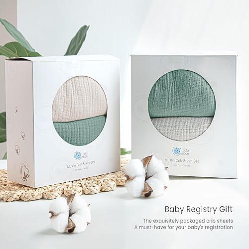 Miniatura 6 de Lulu moon Sábanas de muselina para cuna, sábanas ajustables para colchón de cuna para niños y niñas, 28 x 52 pulgadas, paquete de 2