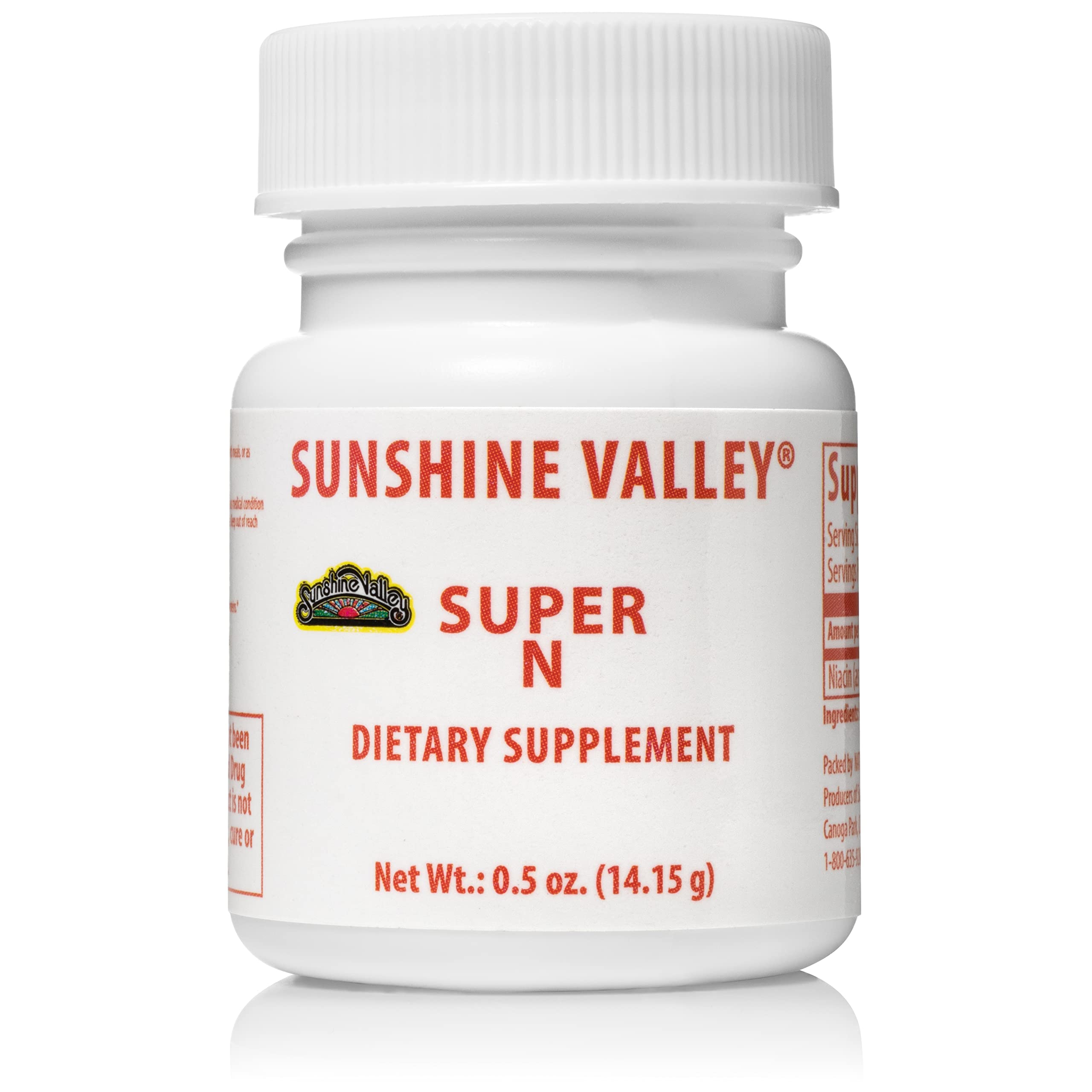 Sunshine Valley® Super N Niacinamide Powder (1/2 oz) - Niacin Vitamin B3 Dietary Supplement for Energy, Digestion, Anti-Aging & Healthy Skin - Natural, Flush-Free