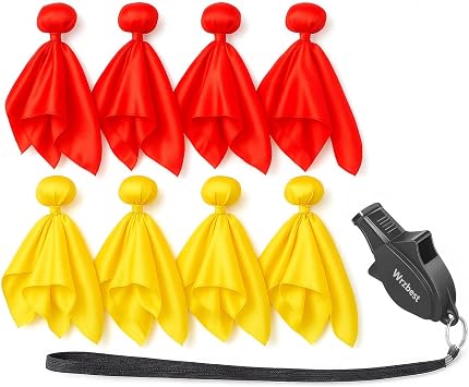 Referee Game Penalty Flags Set 8 x Soccer Penalty Flags 4 Red & 4 Yellow + Black Whistle Ultimate Football Penalty Flags Set for Ref, Party Game, Training Yellow & Red Penalty Flag, Football Penalty Flags