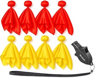 Referee Game Penalty Flags Set – 8 x Soccer Penalty Flags (4 Red & 4 Yellow) + Black Whistle – Ultimate Football Penalty Flags Set for Ref, Party Game, Training – Yellow & Red Penalty Flag, Football Penalty Flags