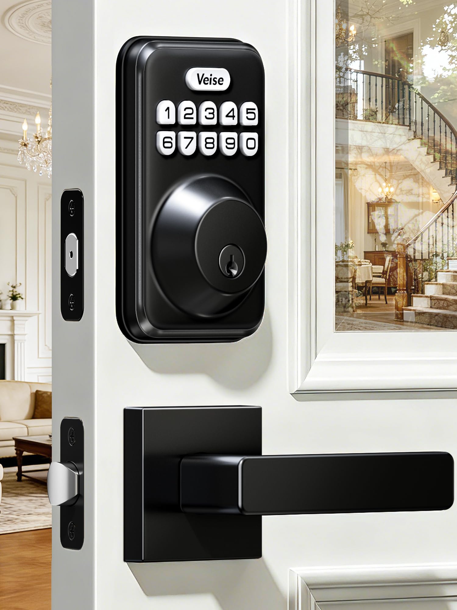 Veise DK01-B Keyless Entry Deadbolt Lock with Handle Set, Matte Black