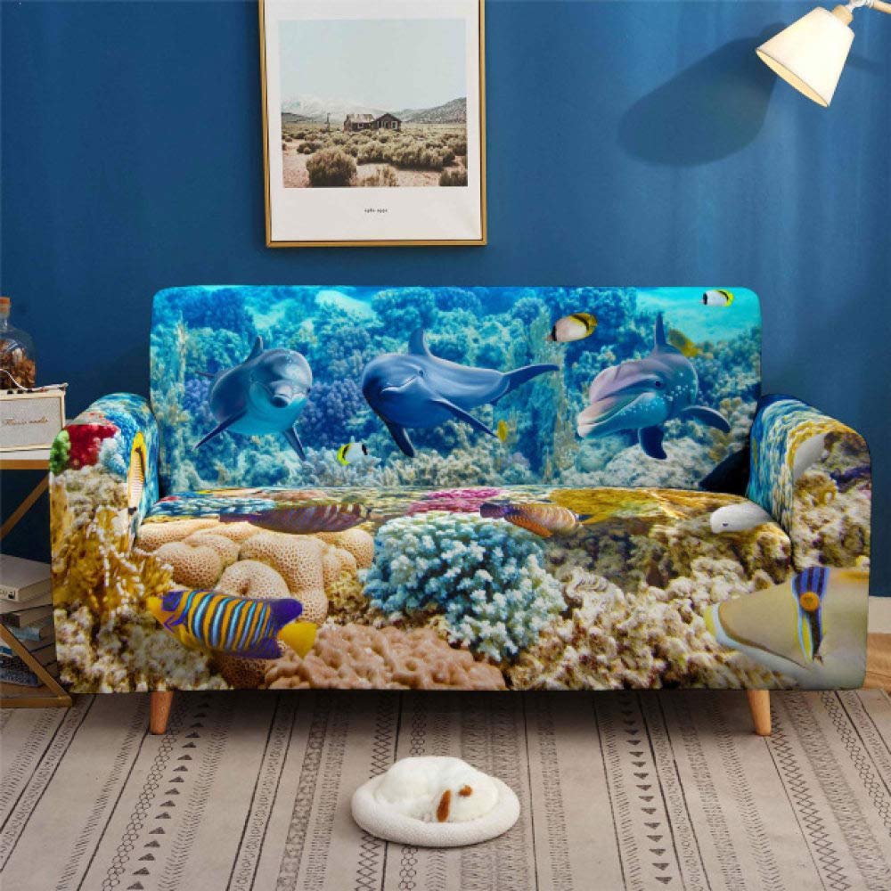 Housse de canapé extensible élastique Ocean Park dauphin 3D 3 places