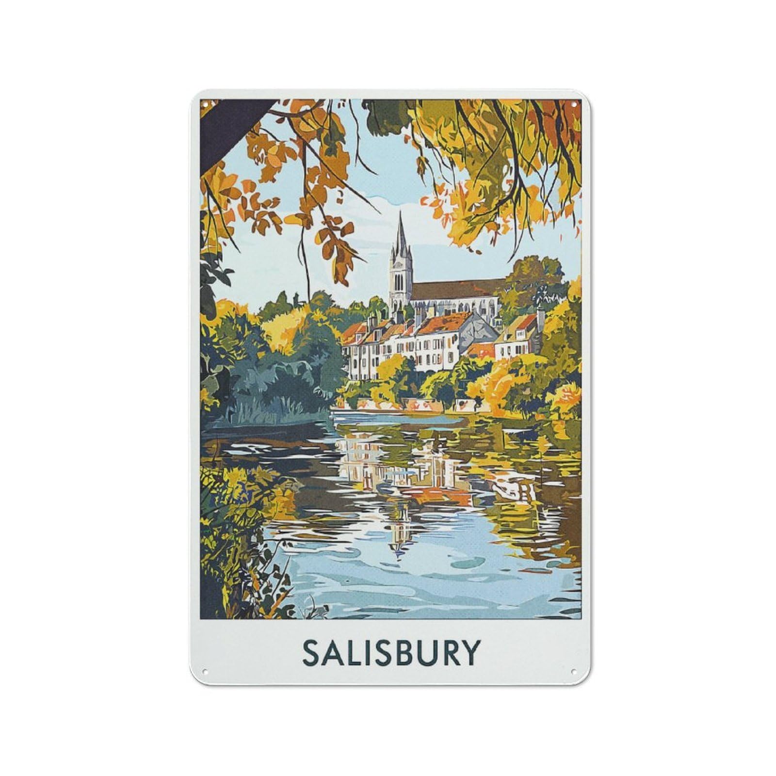 Junmoney Style-9 Salisbury River Scene Tin Sign 30X20cm, Creative Studio Wall Plaque For Hobby Room, Office, Lounge Or Living Room