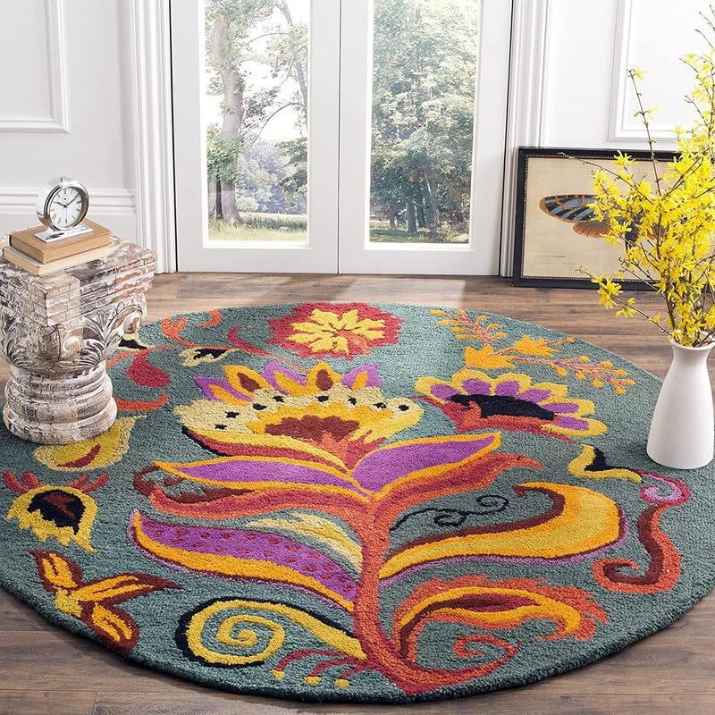 AKVARI RUGS Export Quality Handmade Woolen Round Carpet for Living Room Size 5 x 5 feet Round (150X150 cm) Color-Multi