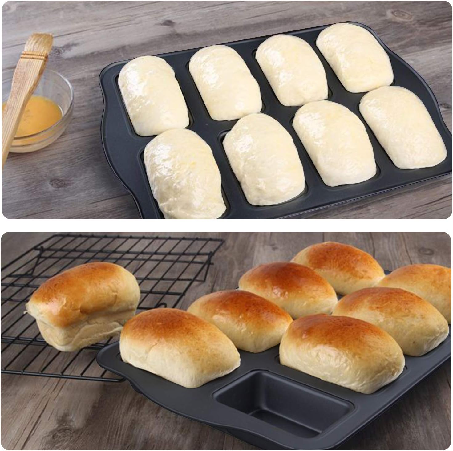 Beasea Mini Loaf Pan 8 Cavity, Nonstick Bakeware Square Bread Pan, Carbon Steel Mini Loaf Bread Pan Cake Pans for Baking Oven - Image 3