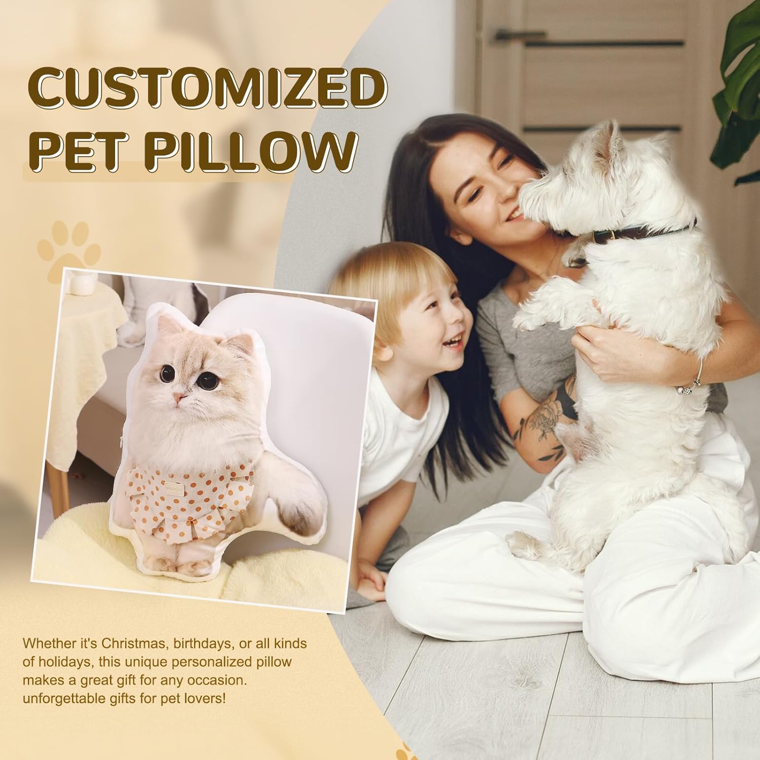Custom Pet Pillow with Photo - Personalized 3D Photo Pillow with Pet/People/Picture,Personalized Funny Pillow for Birthday Christmas Valentine’s Day