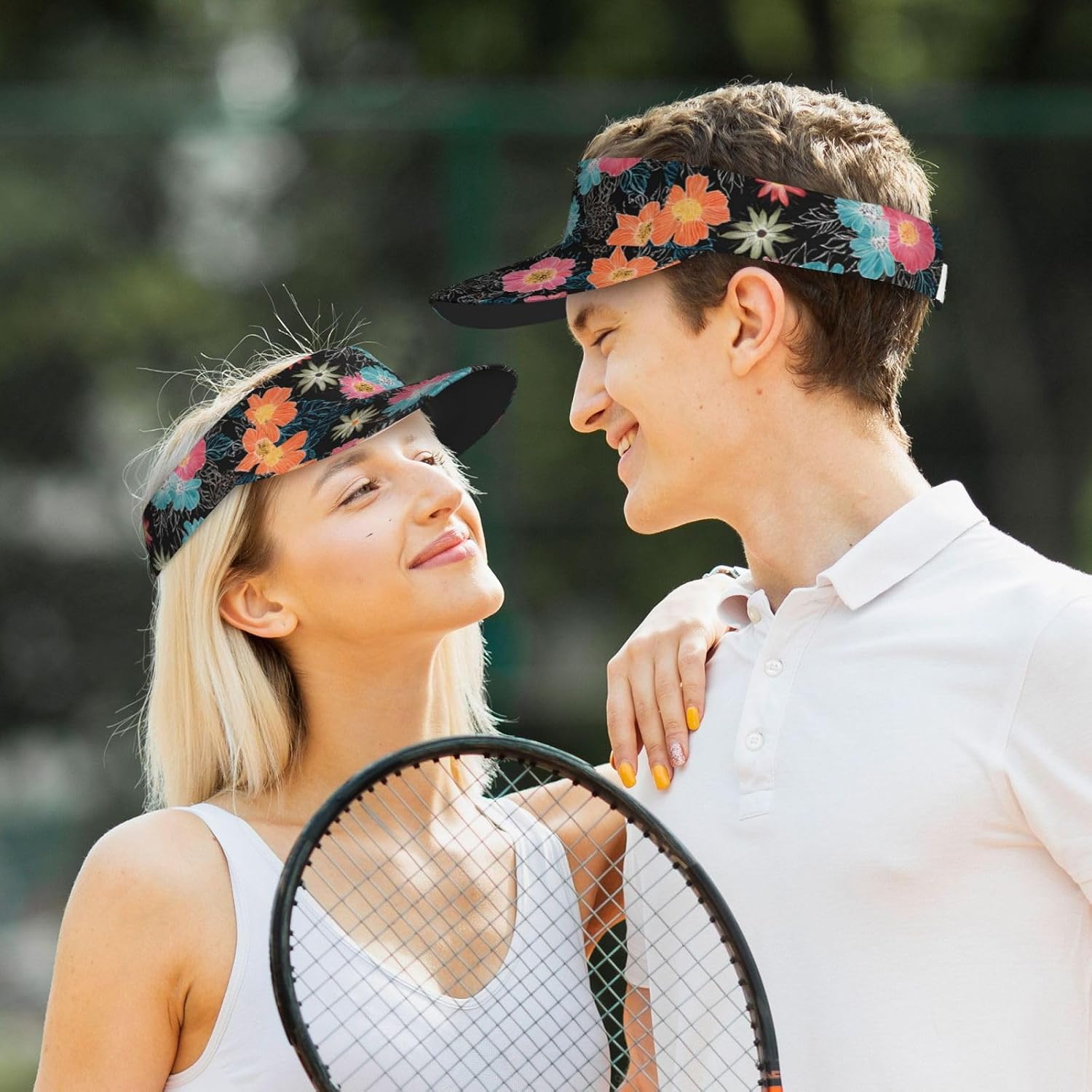 (Floral Blue) Adult Sun Visor Hat Adjustable Open Top Sports Cap Breathable for Men Women Beach Vacation Essentials
