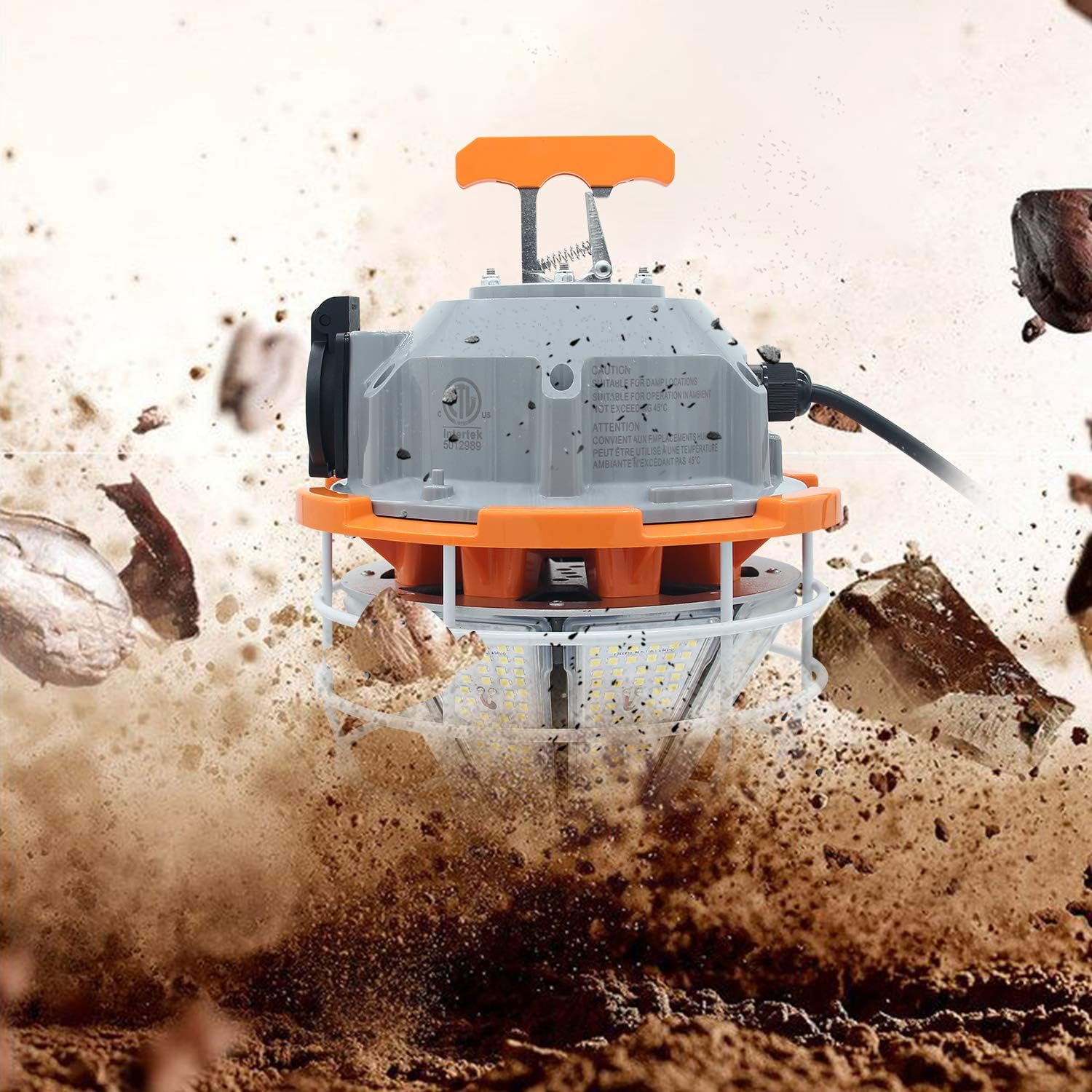 NS 150 Watts LED Temporary Work Light Fixture Daylight White 5000K 25000lm Portable Hanging Lamp Waterproof Jobsite Lighting Stainless Steel Protective Cover for Outdoor Construction High Bay Lights - Image 5