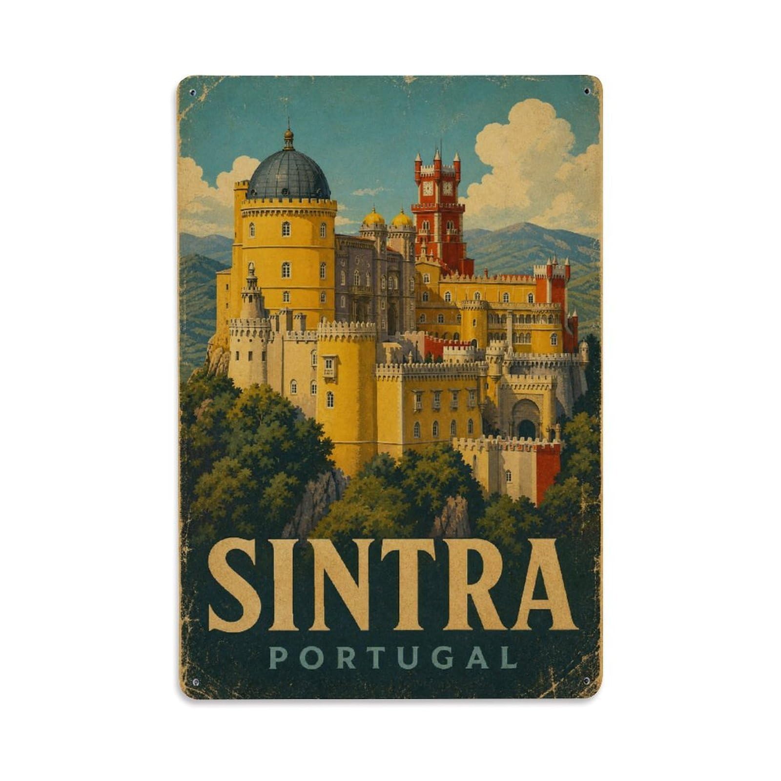 Retro Travel Portugal Sintra Metal Tin Sign Plaque Wall Decor for Cafe, Club Bar, Office, Garden Metal Poster 8x12Inch