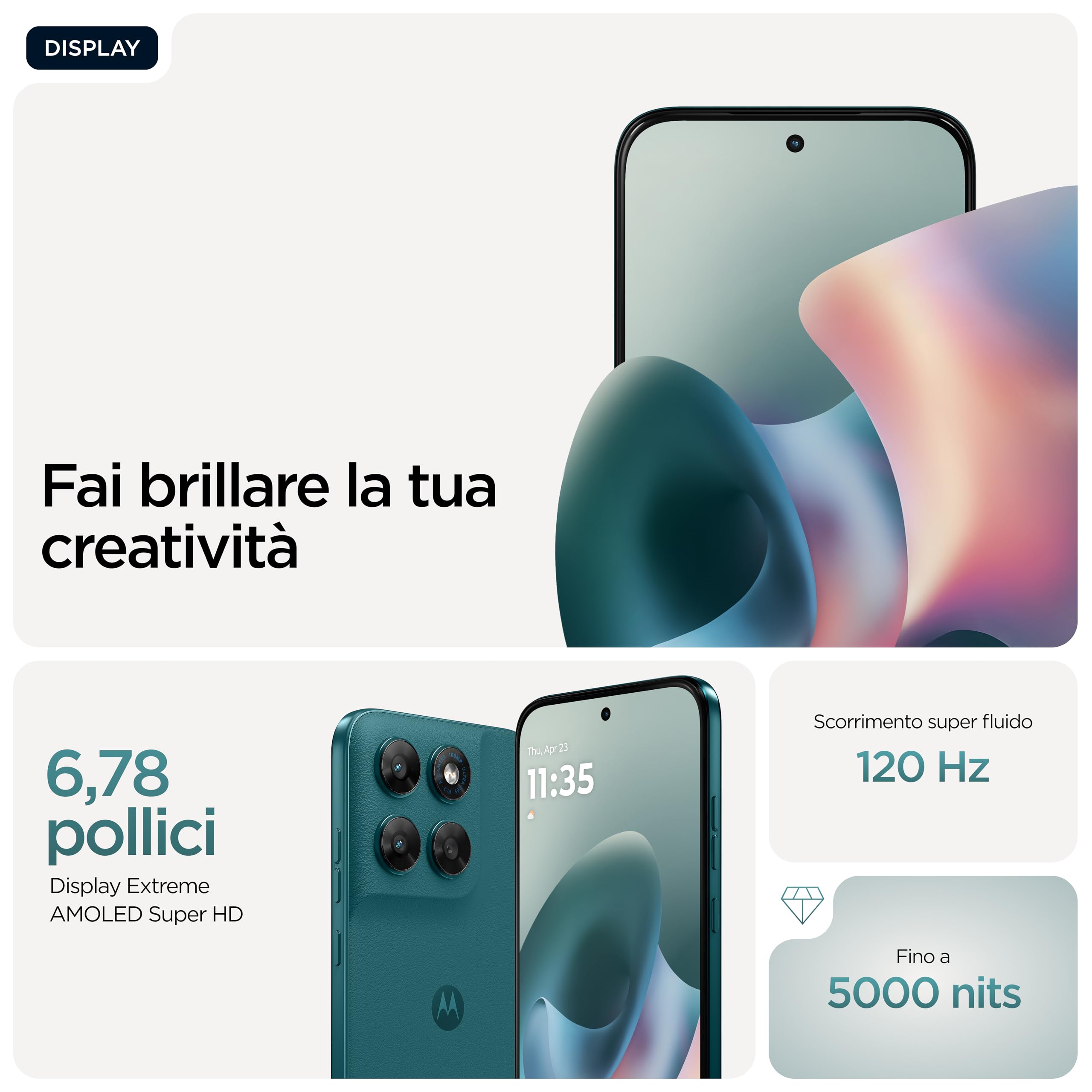 Motorola moto g77 con 3 anni di garanzia (8/256GB, Fotocamera 108+8MP+flicker sensor, Display 6.78" pOLED 120Hz, 5100mAh, MediaTek Dimensity 6400, Android 16), Shaded Spruce