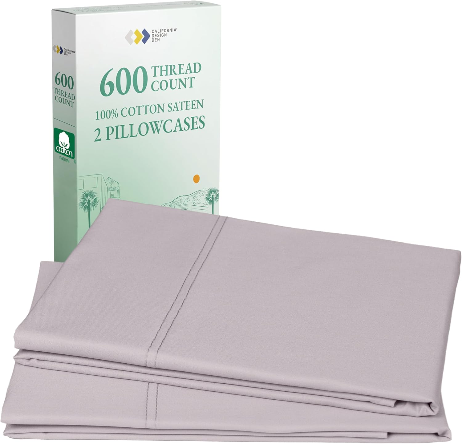 Luxuriously Soft Premium 600 Thread Count, 100% Cotton Set of 2 Cases, Crisp Pillows Cases Queen Size Set of 2 Fits Standard & Queen Pillows (Lavender)