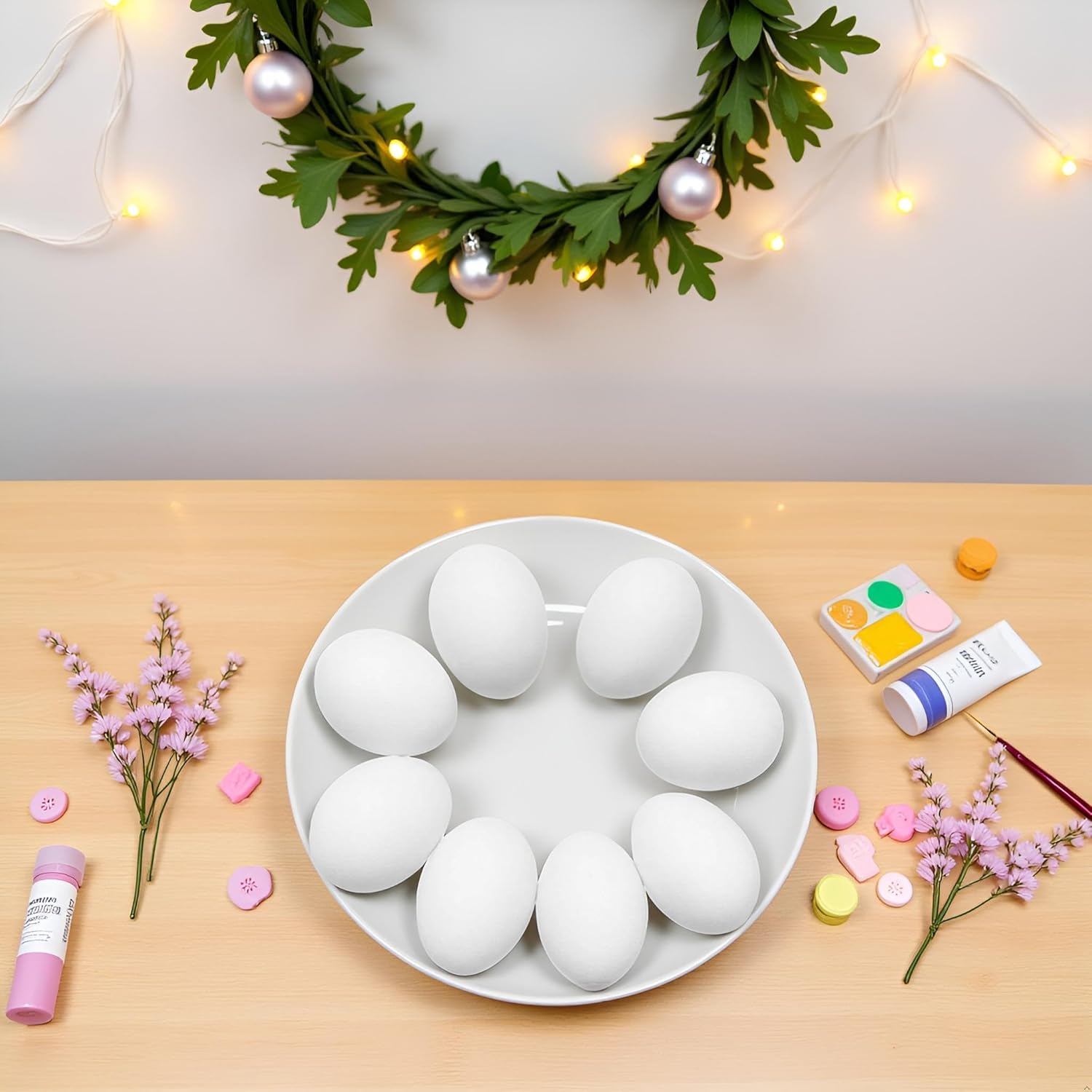 Wentoenapp 10Pcs Simulation Egg White Plastic Fake Eggs DIY Easter Ornaments Painting and Realistic Egg Crafts for Party Home Decor
