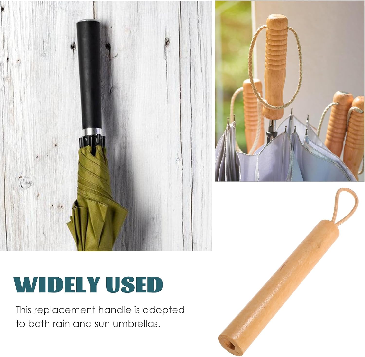 CALLARON Umbrella Handle Grip Umbrella Handle Replacement Wooden Umbrella Handle Rain Sun Umbrella Grip Straight Handle Umbrella Repair Parts Accessories 15 x 2.4 cm