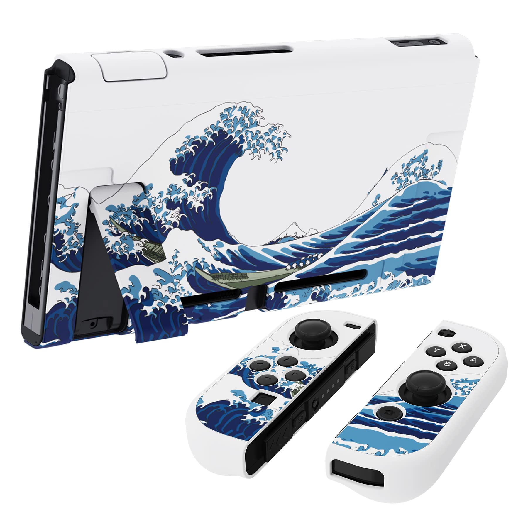 PlayVital Upgraded Dockable Case für Nintendo Switch, Ergonomische Hülle für Nintendo Switch für Joycon, trennbare Schutzhülle Tasch(Die große Welle)