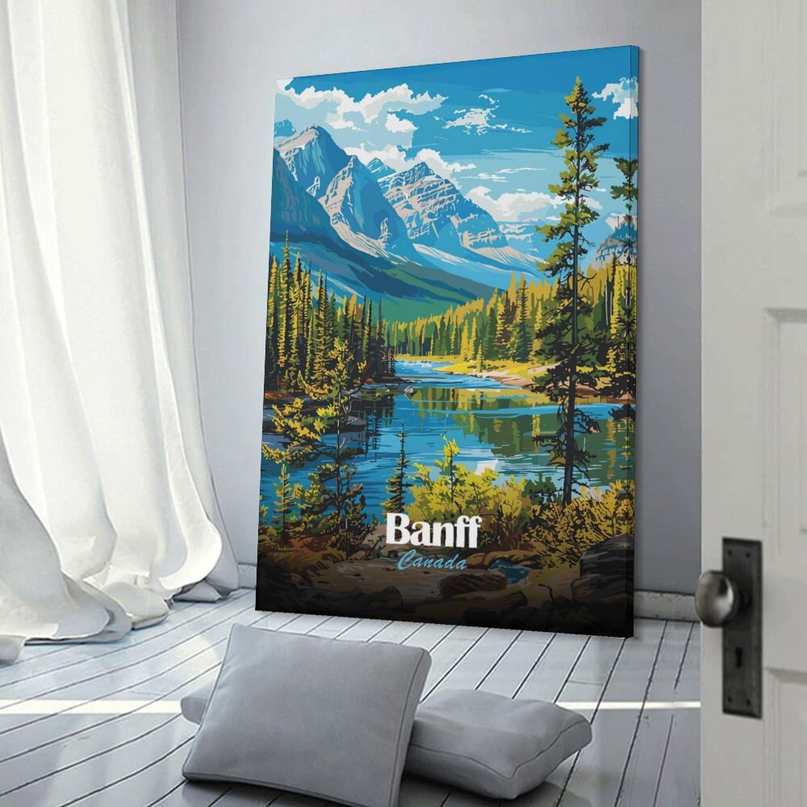 Junmoney Hanging Wall Art Banff Canada Landscape, 20x30inch(50x75cm), for Wall Displays, Bedrooms Or Room Updates, Decorative Artwork with Flexible Styling
