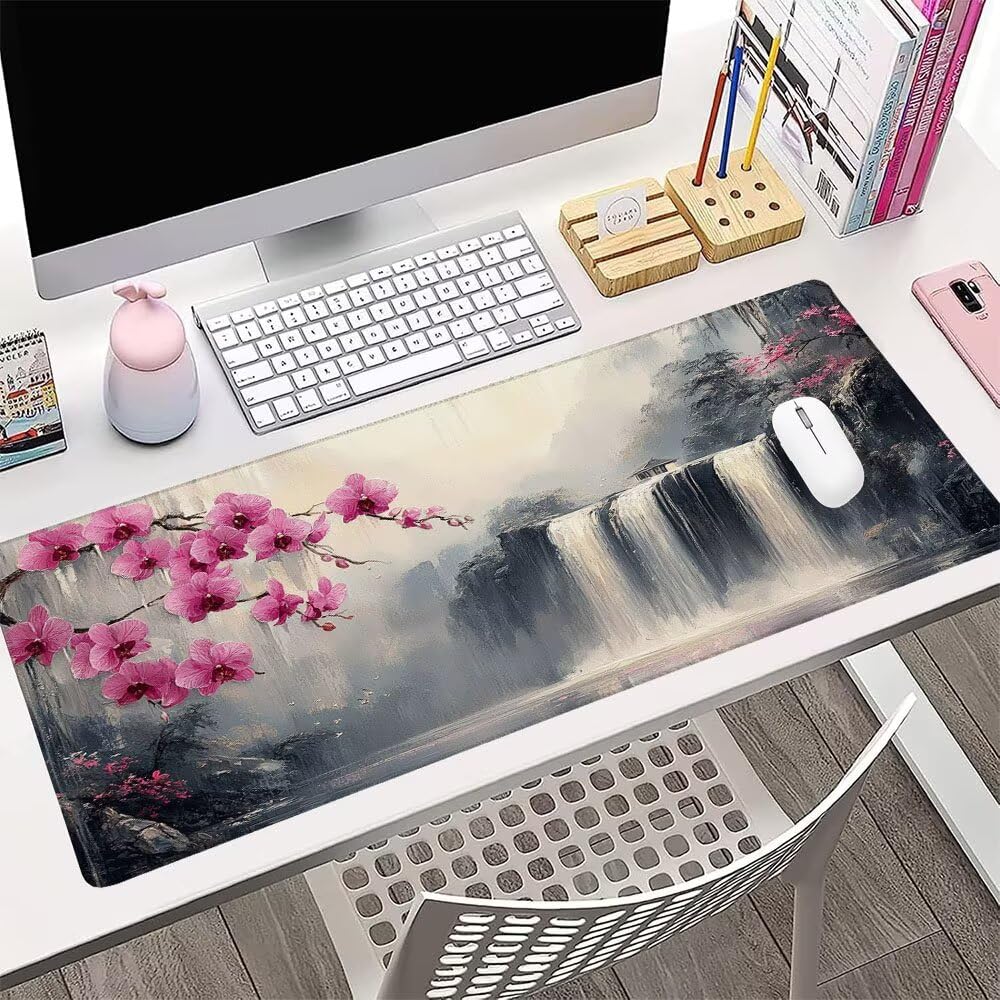 Tappetino Mouse Gaming xxl Accessori Scrivania Ufficio Bianco Autunno Grande Tappetino Mouse e Tastiera Sottomano da Scrivania 1200x600x3mm Base Antiscivolo, per PC Gamer Laptop Studio Casa d-48