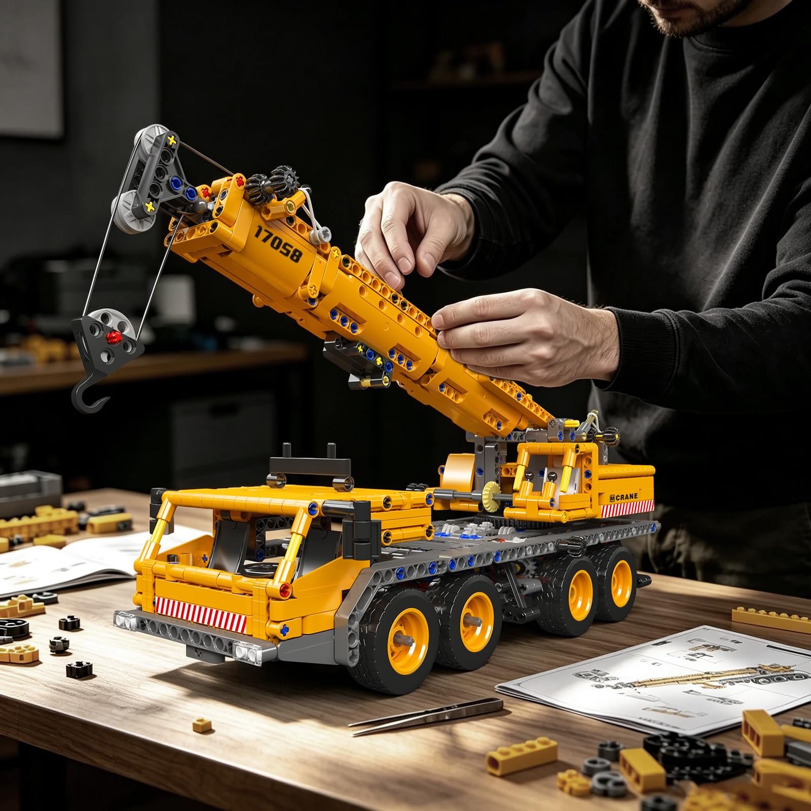 Mould King 17058 Technique Camion Grue Modèle Briques de Construction Version Statique Kit de Construction de Grue Mécanique Blocs de Serrage Jouet Cadeau