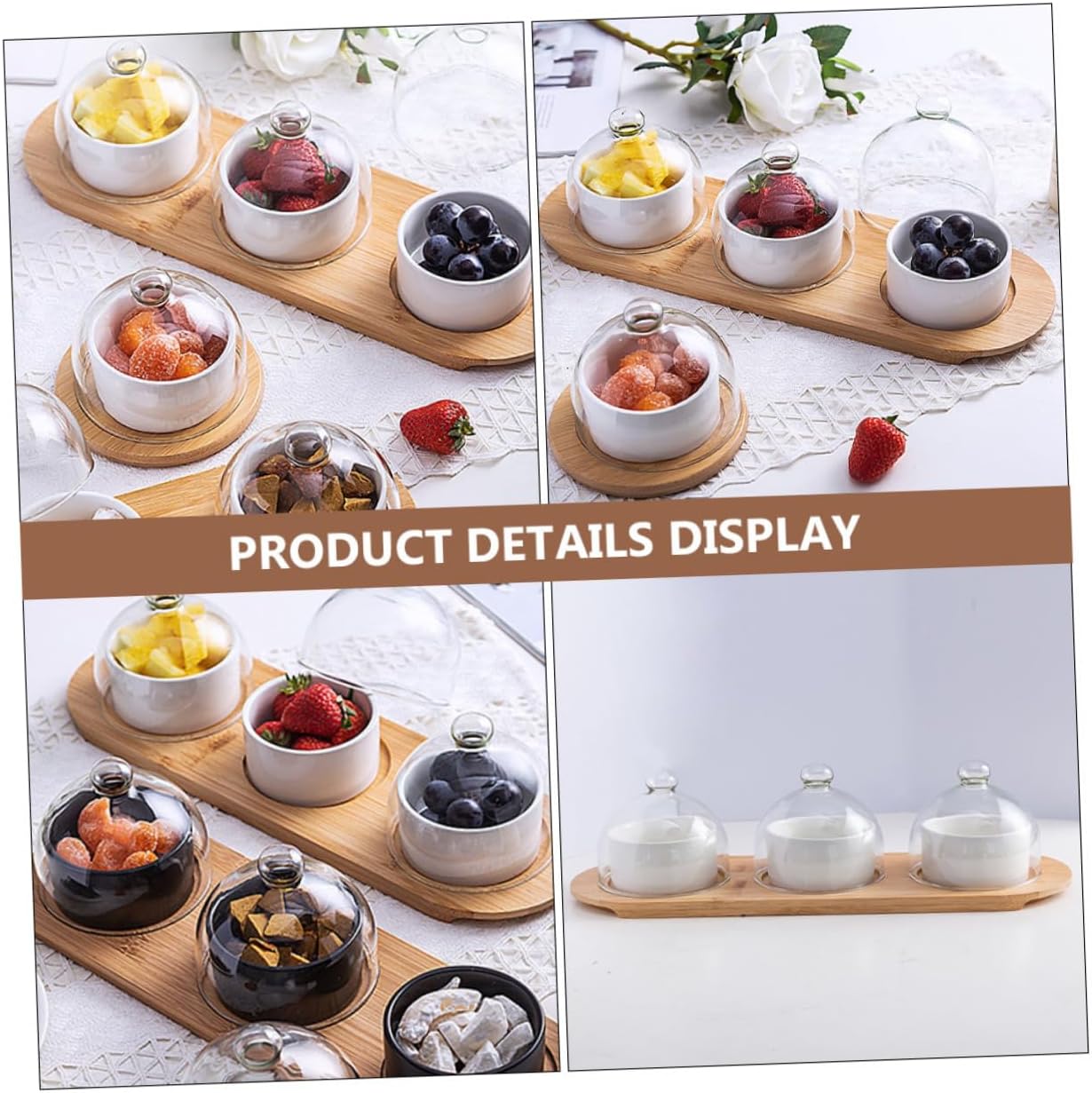 Zerodeko 1set Ceramic Fruit Bowl Tray and Glass Lid Household Dessert Tableware for Ice Cream Salad and Pudding Design for Occasion