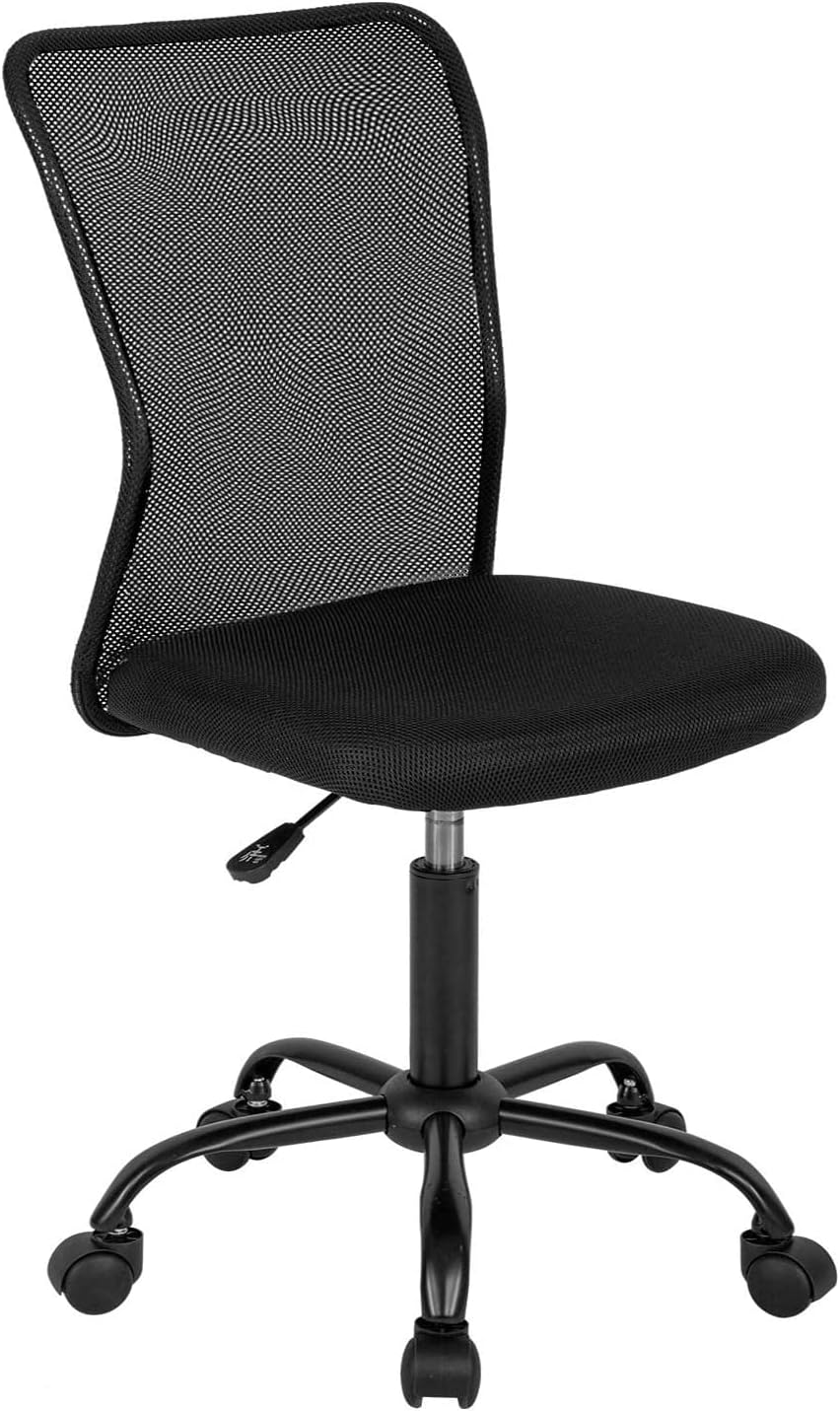 Ergonomic Office Chair - Mid Back Computer Chair With Height Adjustable Task, Modern Armless Rolling Swivel, Back Support Mesh Executive for Women Men, Black
