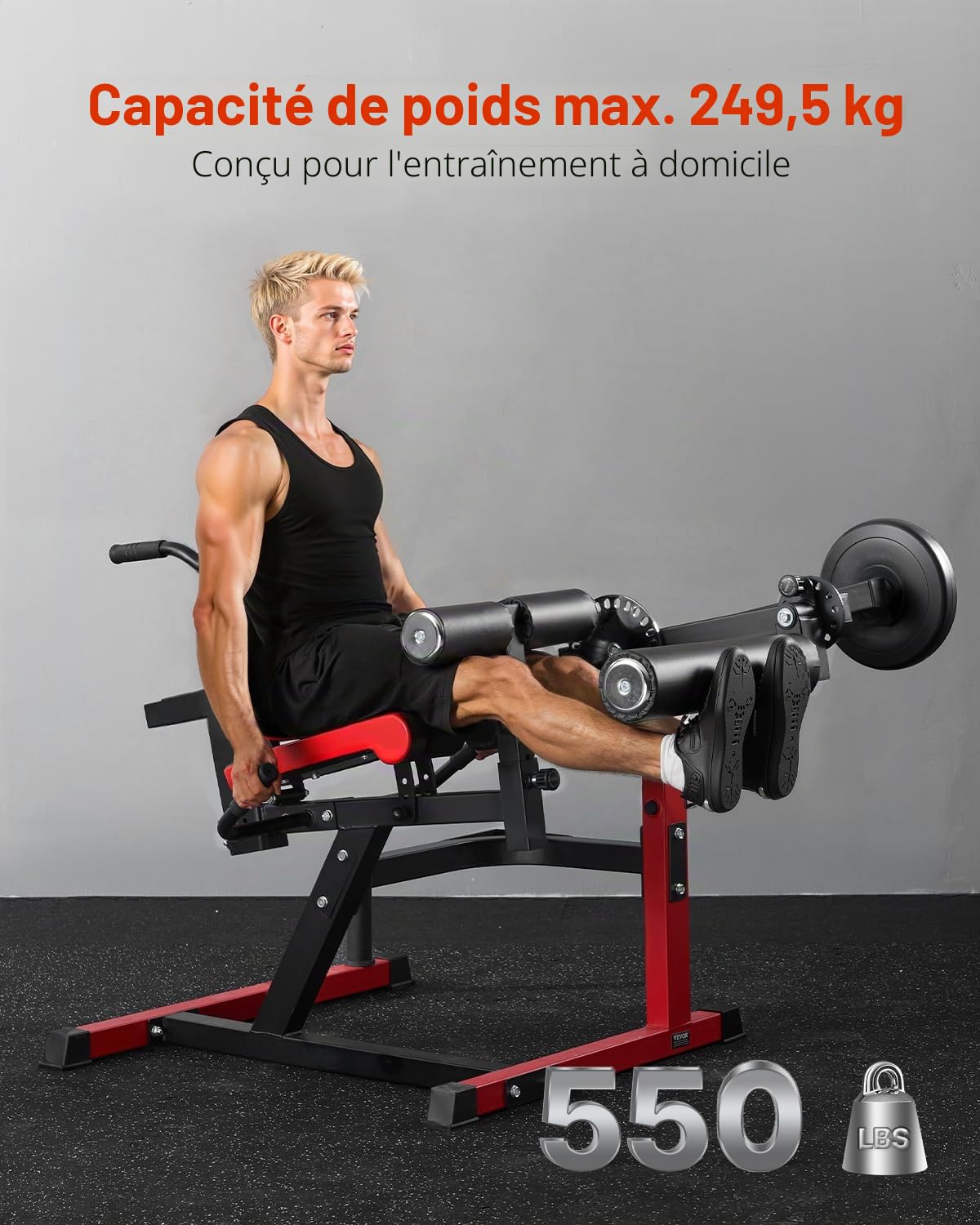 VEVOR Extenseur de Jambes avec Capacité de 249,5 kg, Machine d'Extension et de Flexion des Jambes Rotative et Réglable, Machine à Quadriceps Ischios Assis, Équipement Banc de Musculation pour Gym