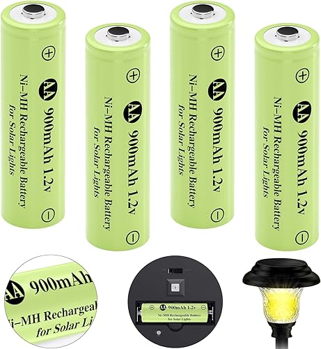 Miniatura 9 de Batería recargable AA de 1.2 V Ni-MH, doble A 900 mAh 1.2 V batería recargable precargada, alta capacidad para paisajismo de jardín, luz solar al